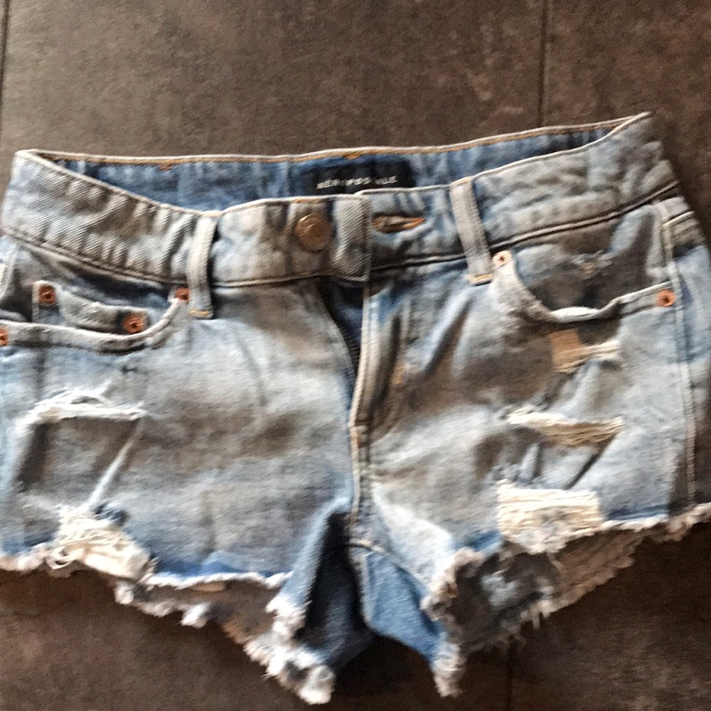 Aero vintage low rise Distressed Light Blue Denim Shorts